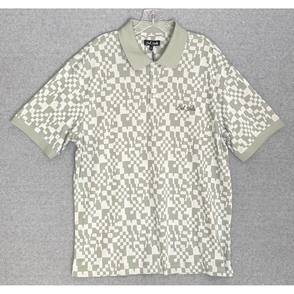 NEW Bad Birdie Jacquard Golf Polo Men XL Washed Sage Pixelate Geometric NWT